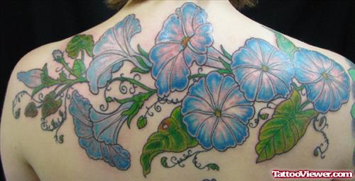 Blue Glory Flowers Back Tattoo