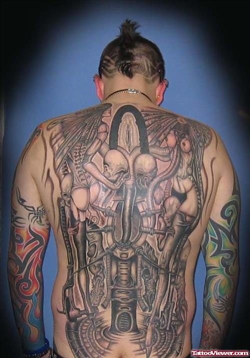 Awful Grey Ink Viking Back Tattoo