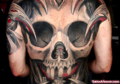 Large Skull Tribal Back Tattoo