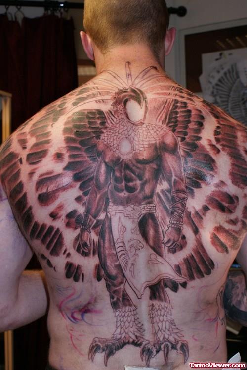 Fantasy Grey Ink Back Tattoo