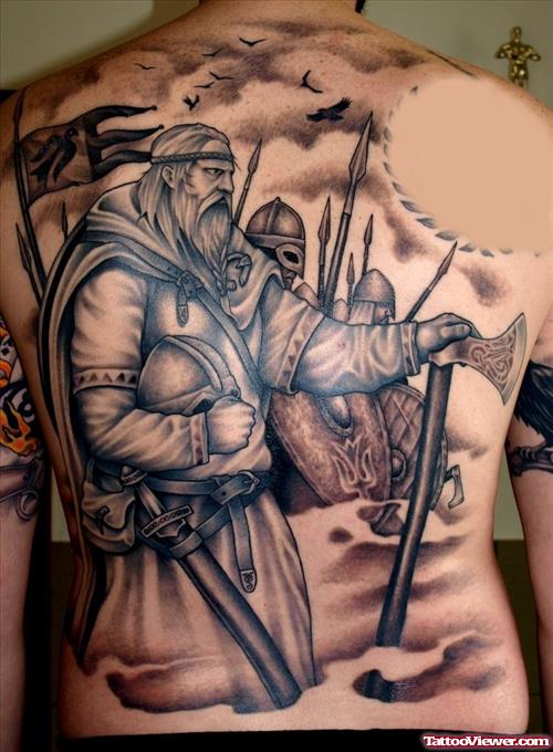 Viking Back Grey Ink Tattoo
