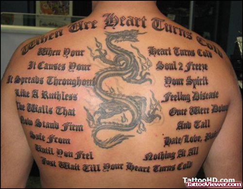 Script And Dragon Back Tattoo