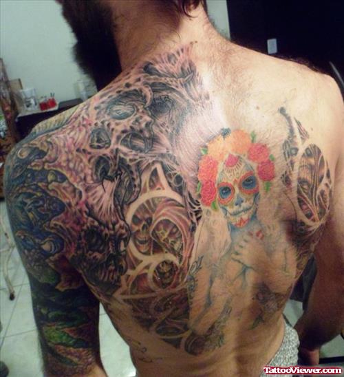 Dia De Los Muertos Tattoo On Man Back