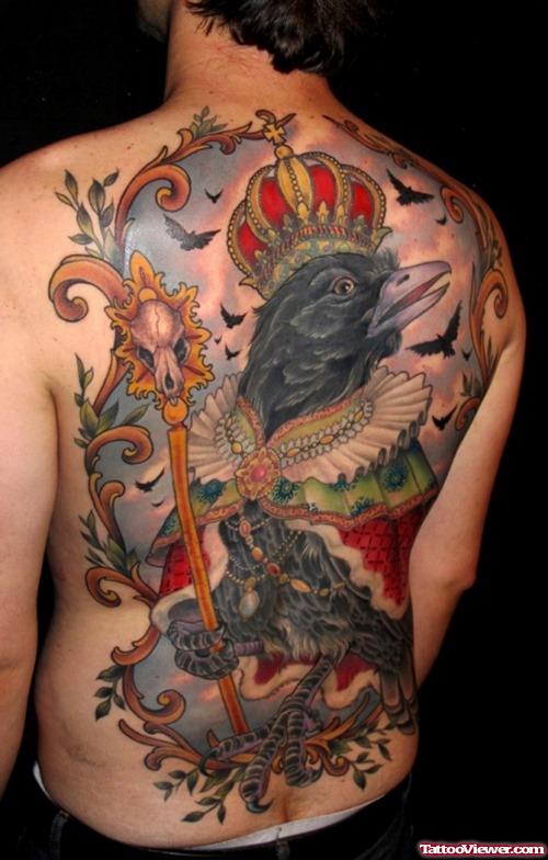 Crow King Color Ink Tattoo On Back
