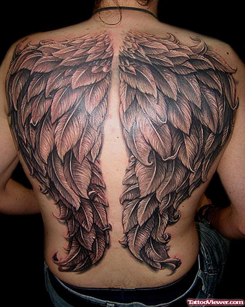 Amazing Grey ink angel Wings Tattoo On Back
