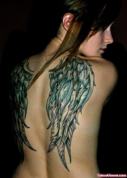 Beautiful Angel Wings Back Tattoo For Girls