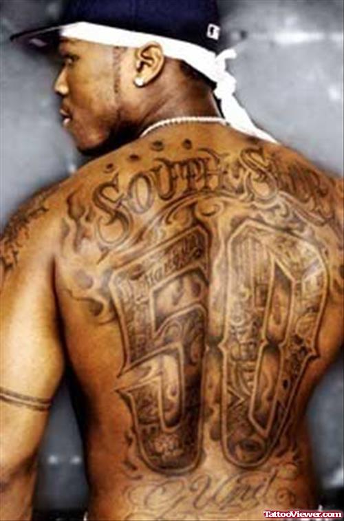 South Side 50 Cents Grey Ink Back Tattoo