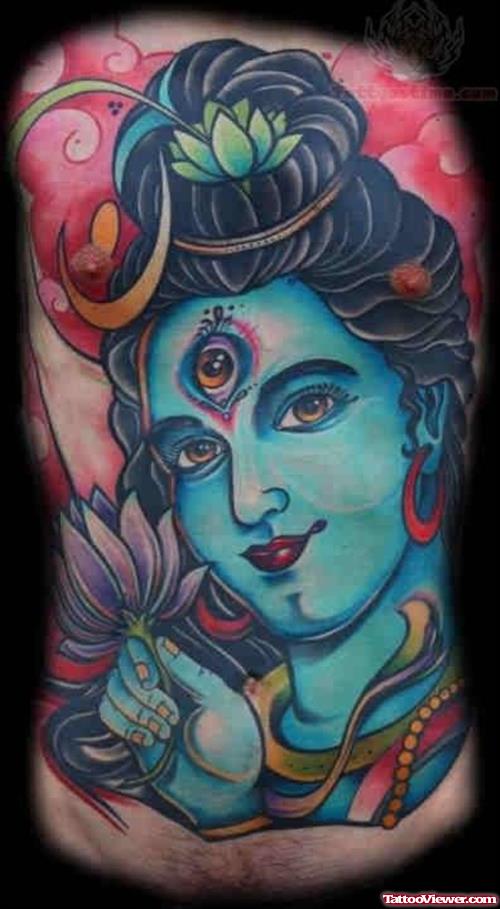 Color Ink Lord Shiva Tattoo On Back