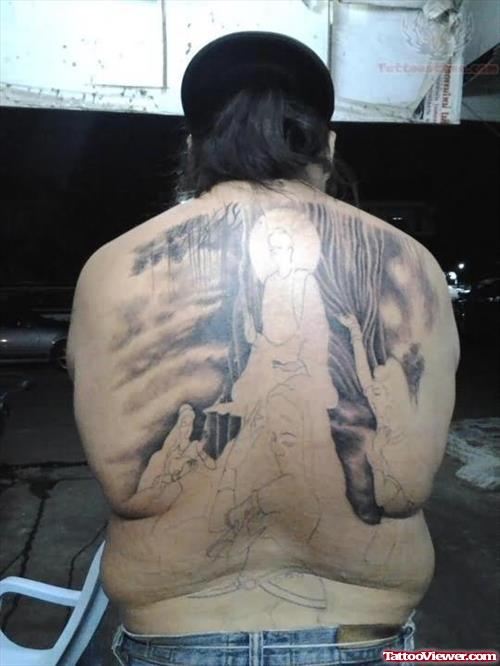 Lord Budha Outline Tattoo On Back