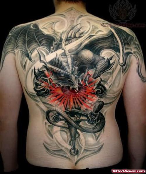 Grey Ink Satan Tattoo On Back