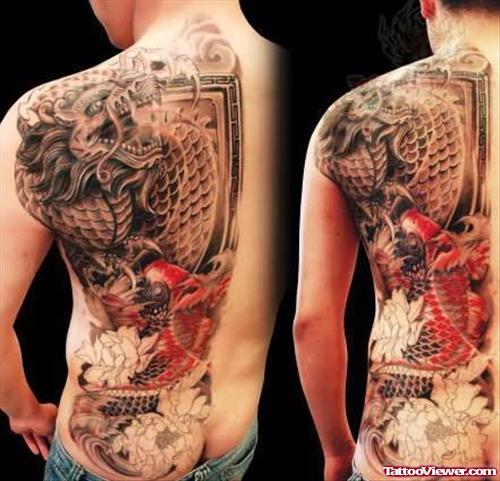 Dragon And Koi Tattoo On Back