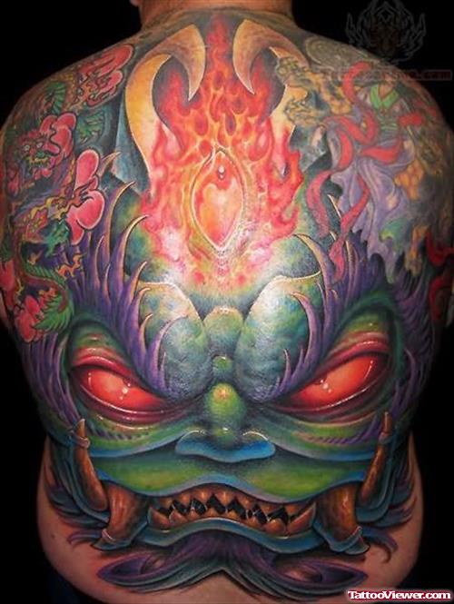 Demon Head Tattoo On Back