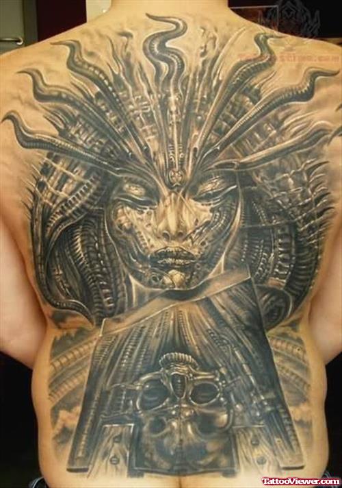 Grey ink Medusa Tattoo On Back
