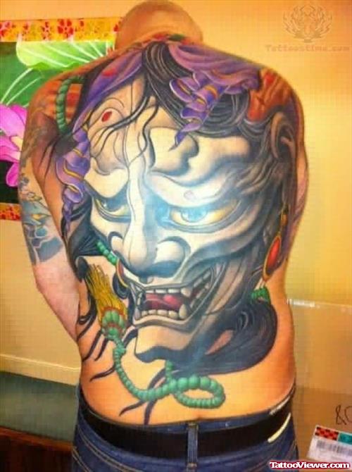 Large Demon Head Tattoo On Back