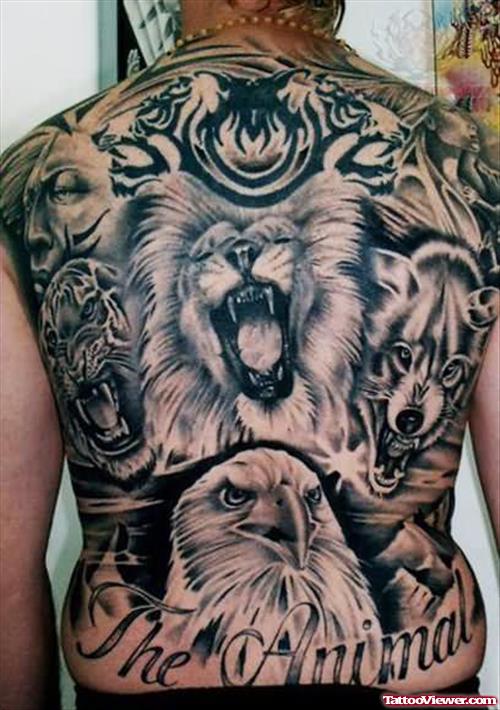 Eagle And Lion Tattoo On Back