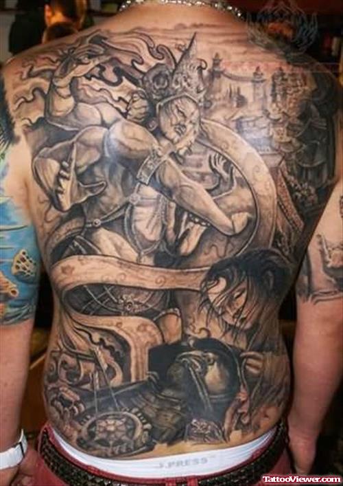 Grey Ink Soldier Tattoos On Back