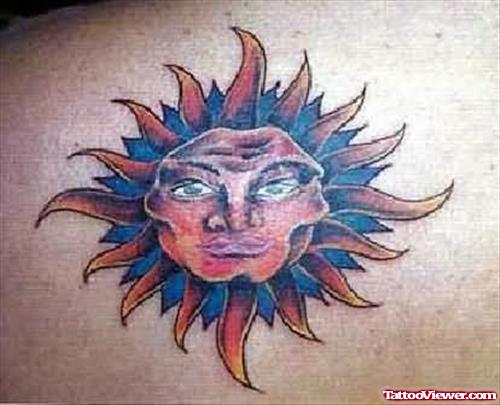 Stylish Sun Colourful Tattoo On Back
