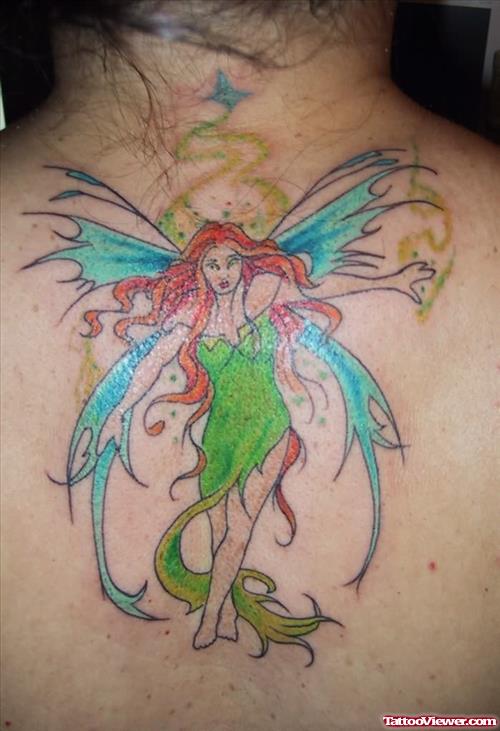 Coloured Fairy Tattoo On Back