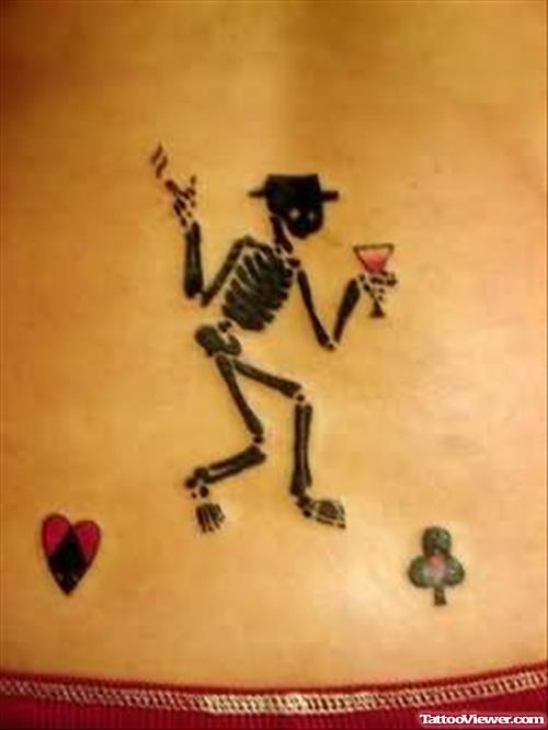 Heart And Skelton Tattoo On Back
