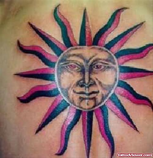 Stylish Sun Coloured Tattoo On Back