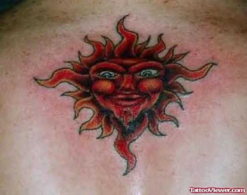 Red Sun Tattoo On Back