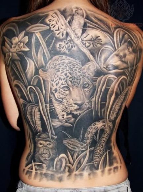 Forest And Animals Tattoo On Back