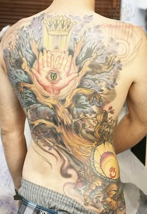 Crown Tree Tattoo On Back