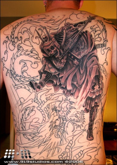 Devil And Dragon Back Tattoos