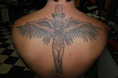 Winged Jesus Christ Back Tattoo