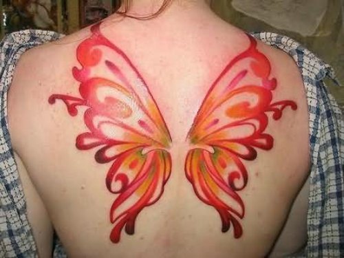 Mind Blowing Butterfly Wings Tattoo On Back