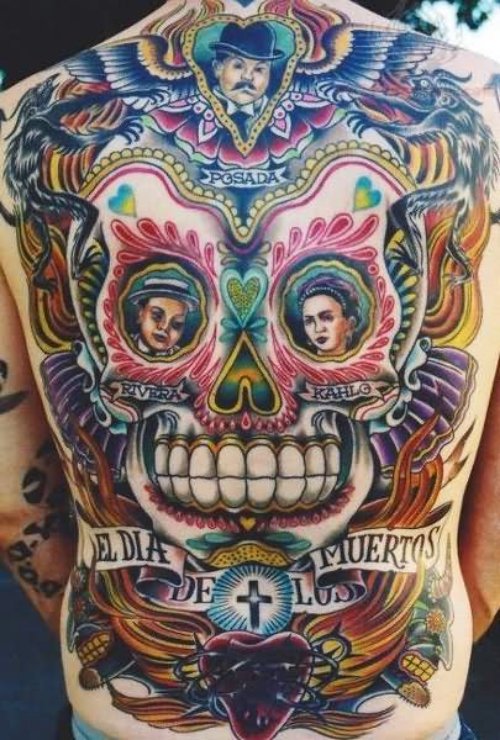 El Dia De Los Muertos Tattoo On Back