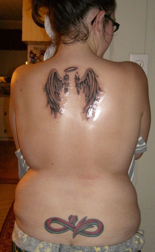 Angel Wings and Dragon Tattoo On Back
