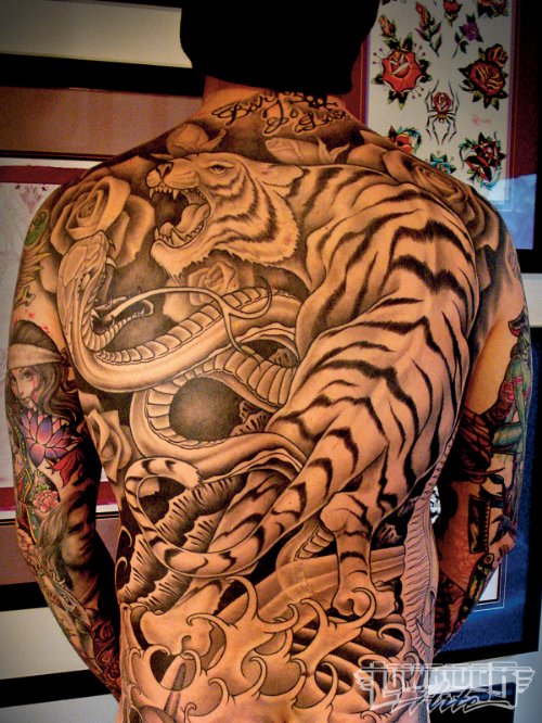 Tiger And Snake Fight Back Tattoo