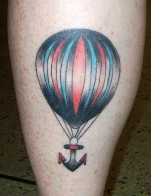 Anchor Balloon Tattoo On Leg