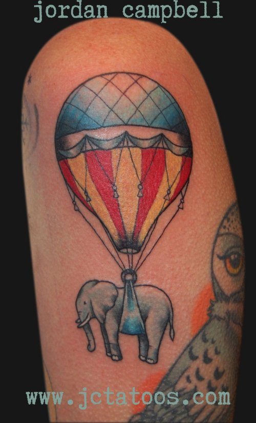 Elepahnt With Air Balloon Tattoo On Half Sleeve