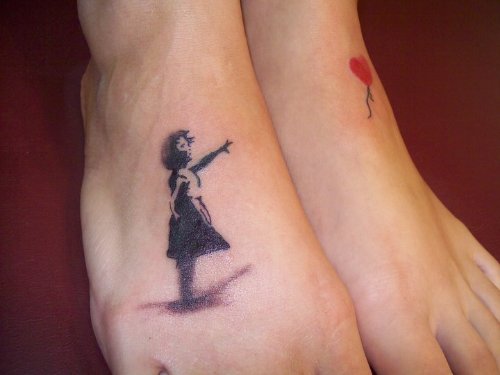 Bansky Girl With balloon Tattoo On Feet