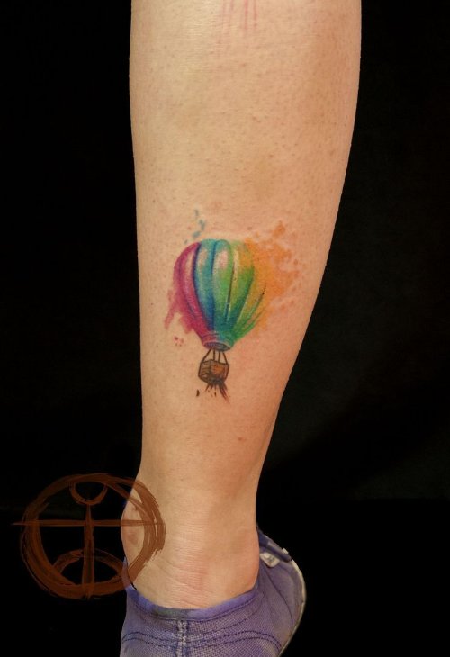 Colored Abstract Balloon Tattoo On Leg