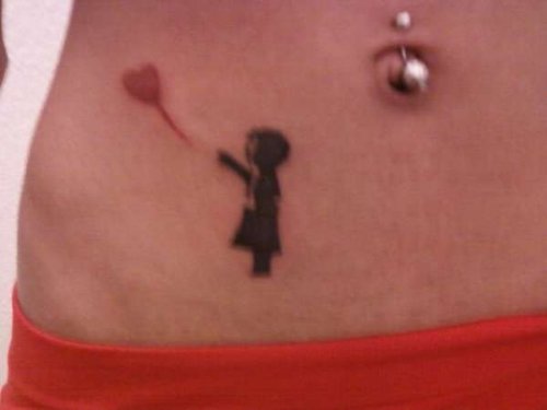 Banksy Girl With Heart Balloon Tattoo On Hip