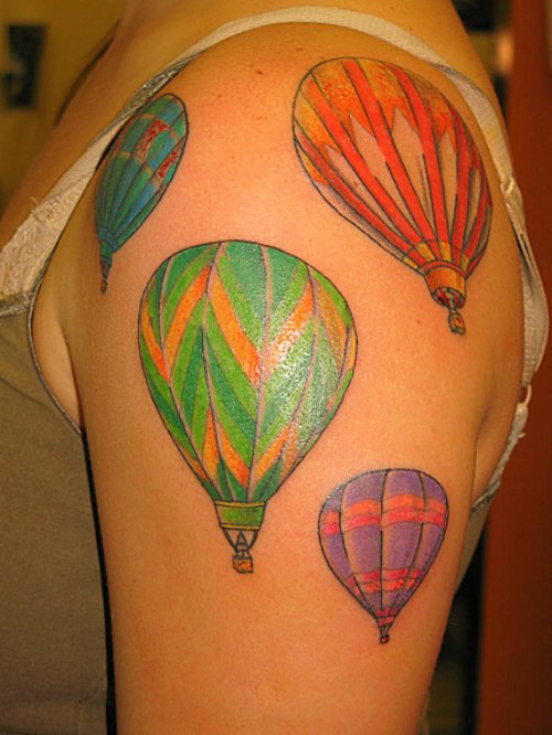 Colored Balloon Tattoos On Left Shoulder