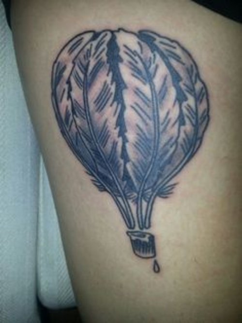 Grey Ink Feathers Balloon Tattoo