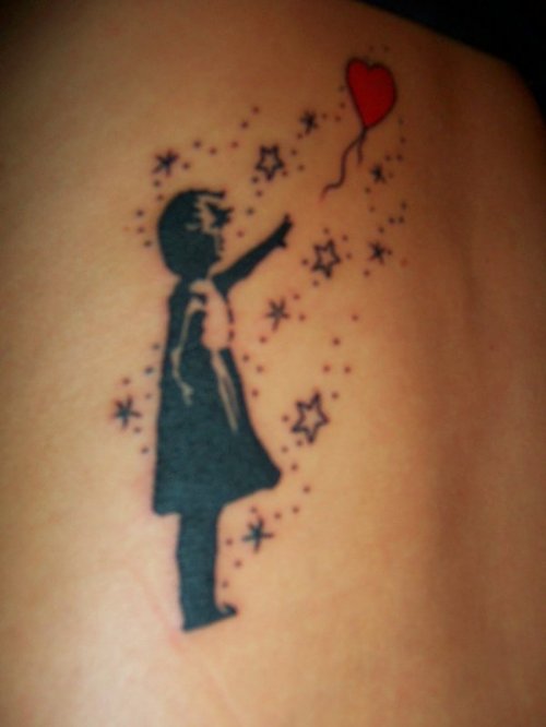 Banksy Girl With Red Heart Balloon Tattoo