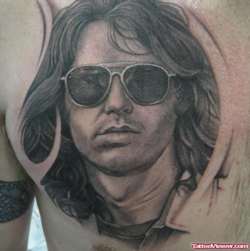 Handsome Jim Morrison Tattoo On Chest