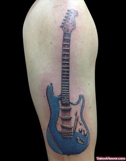 Blue Guitar Tattoo On Shoulder