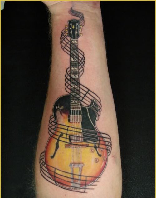 Amazing Guitar Tattoo On Arm