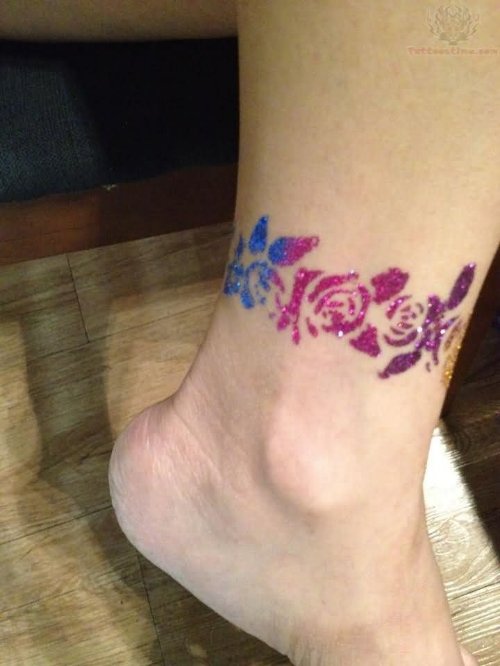 Water Color Beautiful Ankle Band Tattoo