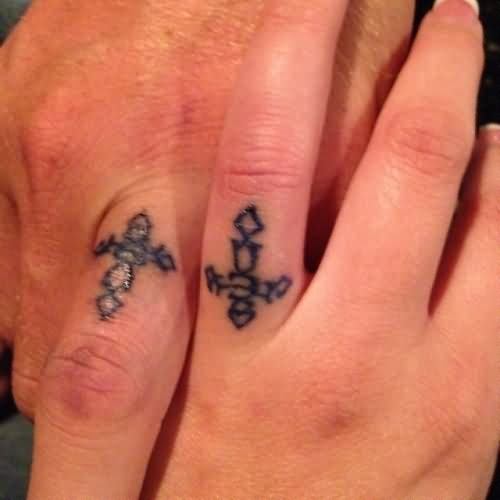 Wedding Cross Band Tattoos On Fingers