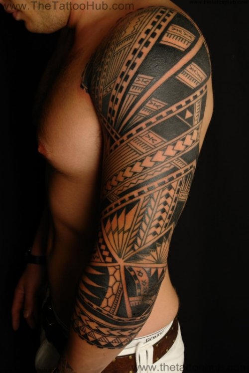 Man Left Sleeve Polynesian Band Tattoo