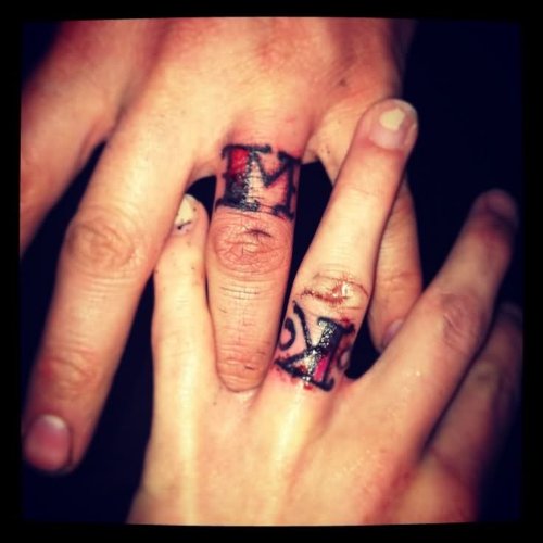 Wedding Band Alpha Letters Tattoos On Fingers