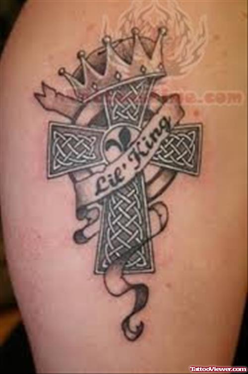 Crown Cross Banner Tattoo