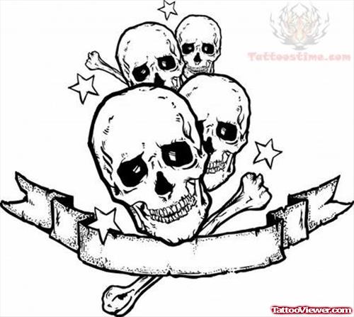 Skulls And Banner Tattoo Design